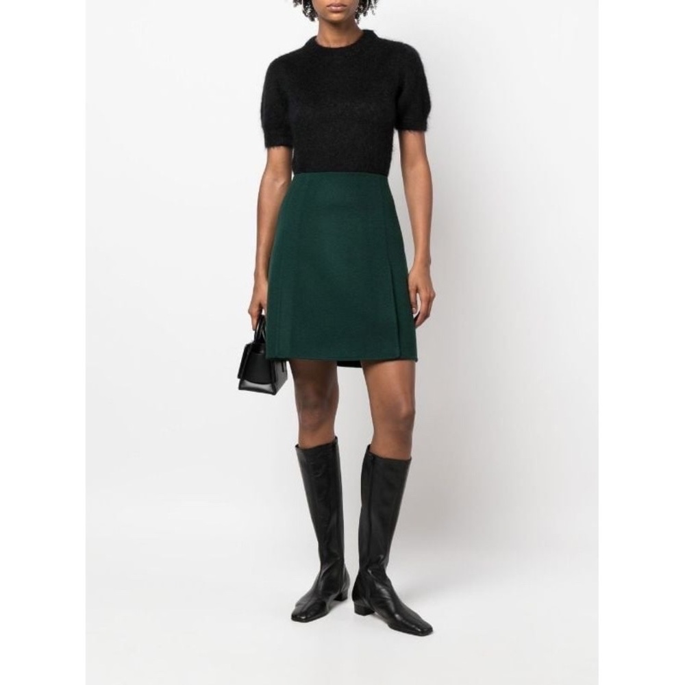 VINTAGE Cashmere & Wool Blend Forest Green Mini Skirt 🌲
